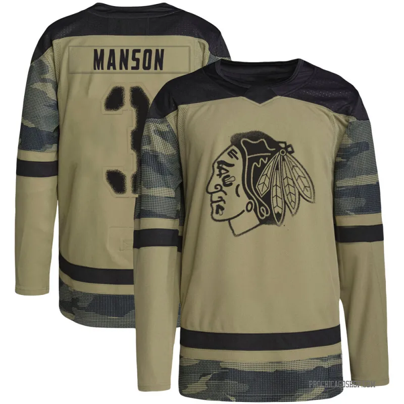 Black Men's Dave Manson Authentic Chicago Blackhawks Camo Military Appreciation Practice Jersey