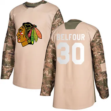 Black Men's ED Belfour Authentic Chicago Blackhawks Camo Veterans Day Practice Jersey