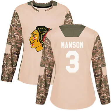 Black Women's Dave Manson Authentic Chicago Blackhawks Camo Veterans Day Practice Jersey