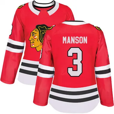 Black Women's Dave Manson Authentic Chicago Blackhawks Red Home Jersey