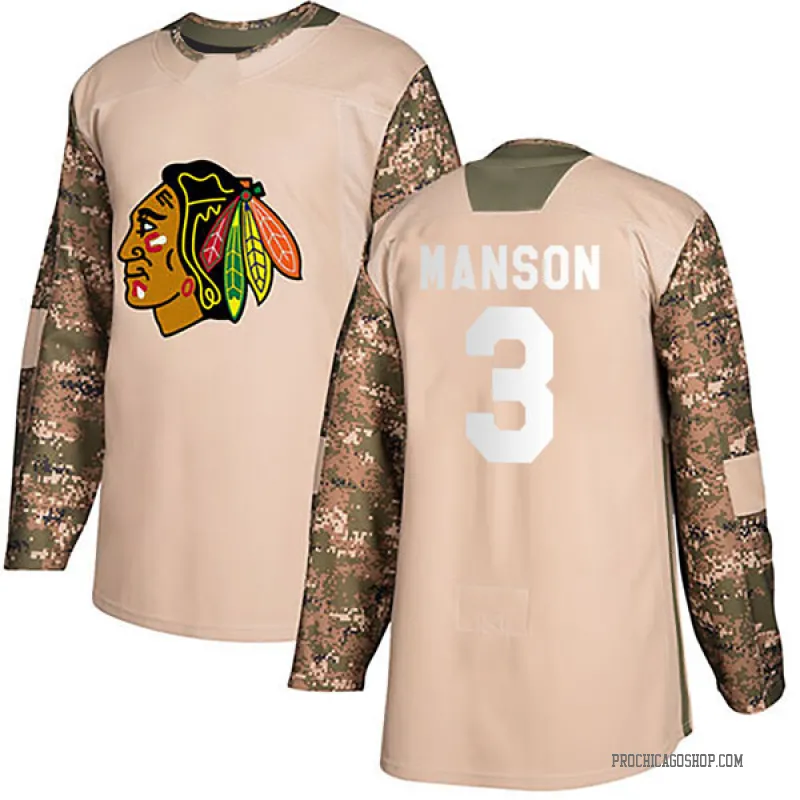 Black Youth Dave Manson Authentic Chicago Blackhawks Camo Veterans Day Practice Jersey