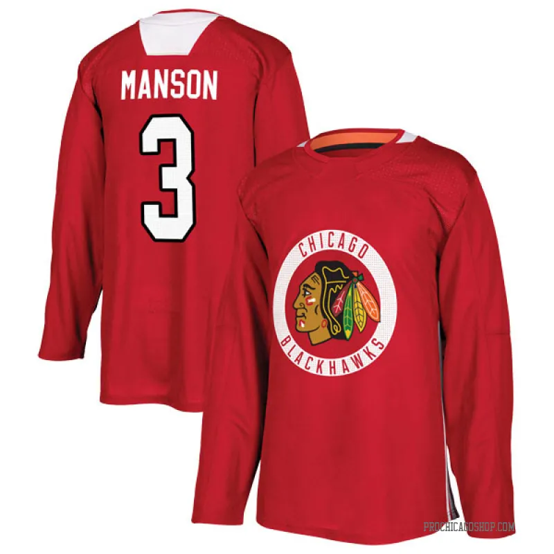 Black Youth Dave Manson Authentic Chicago Blackhawks Red Home Practice Jersey