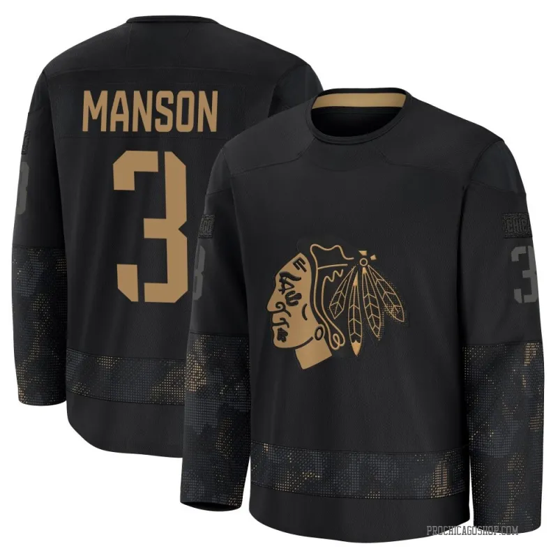 Black Youth Dave Manson Premium Chicago Blackhawks 2024 Military Appreciation Practice Jersey