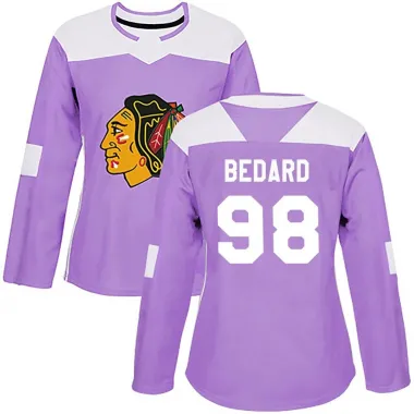 Purple Women's Connor Bedard Authentic Chicago Blackhawks Fights Cancer Practice Jersey