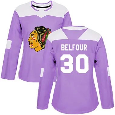 Purple Women's ED Belfour Authentic Chicago Blackhawks Fights Cancer Practice Jersey