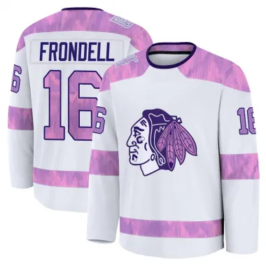 White Men's Anton Frondell Premium Chicago Blackhawks 2024 Hockey Fights Cancer Practice Jersey