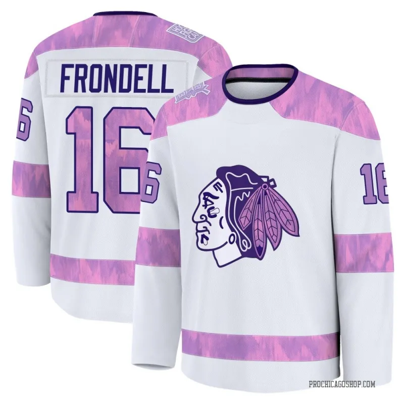 White Men's Anton Frondell Premium Chicago Blackhawks 2024 Hockey Fights Cancer Practice Jersey