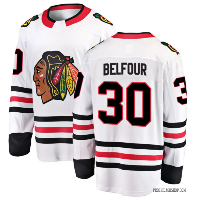 White Men's ED Belfour Breakaway Chicago Blackhawks Away Jersey